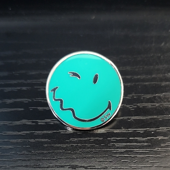 SmileyWorld Jewelry - Teal Winking Smiley Face Enamel Pin